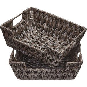 13.75" x 11" x 5" 2 Wicker Water Hyacinth Storage Basket with Built-in Handles